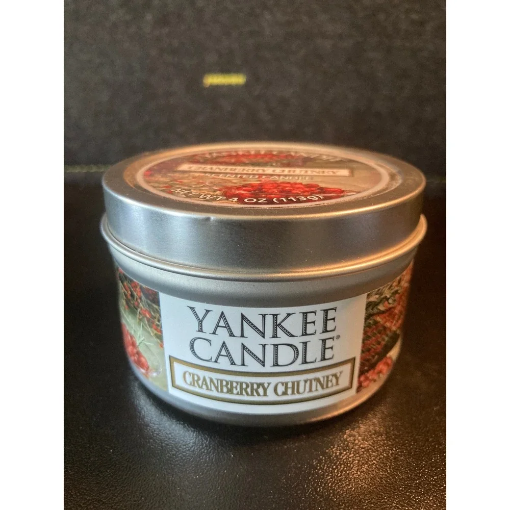 Yankee Candle Cranberry Chutney 4 oz Travel Tin Scented Candle‎ Red Wax Holiday
